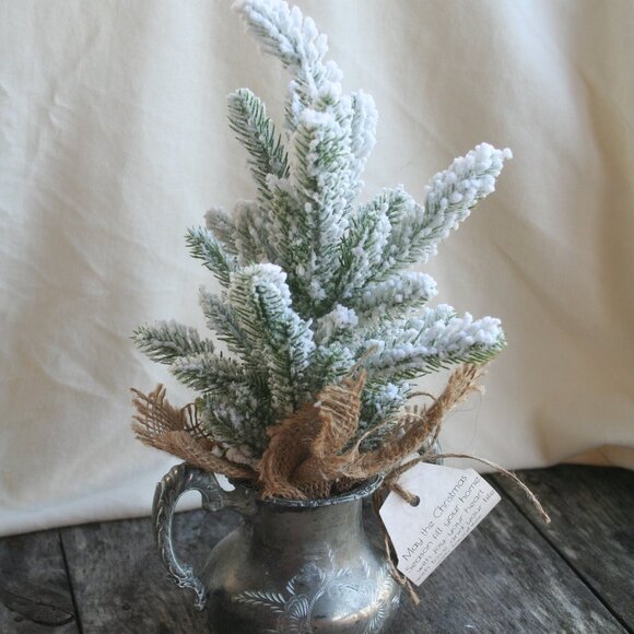 Mini Christmas Tree Pewter Pot Decor Holiday Home Evergreen Cute Rustic Cabin - Picture 12 of 13